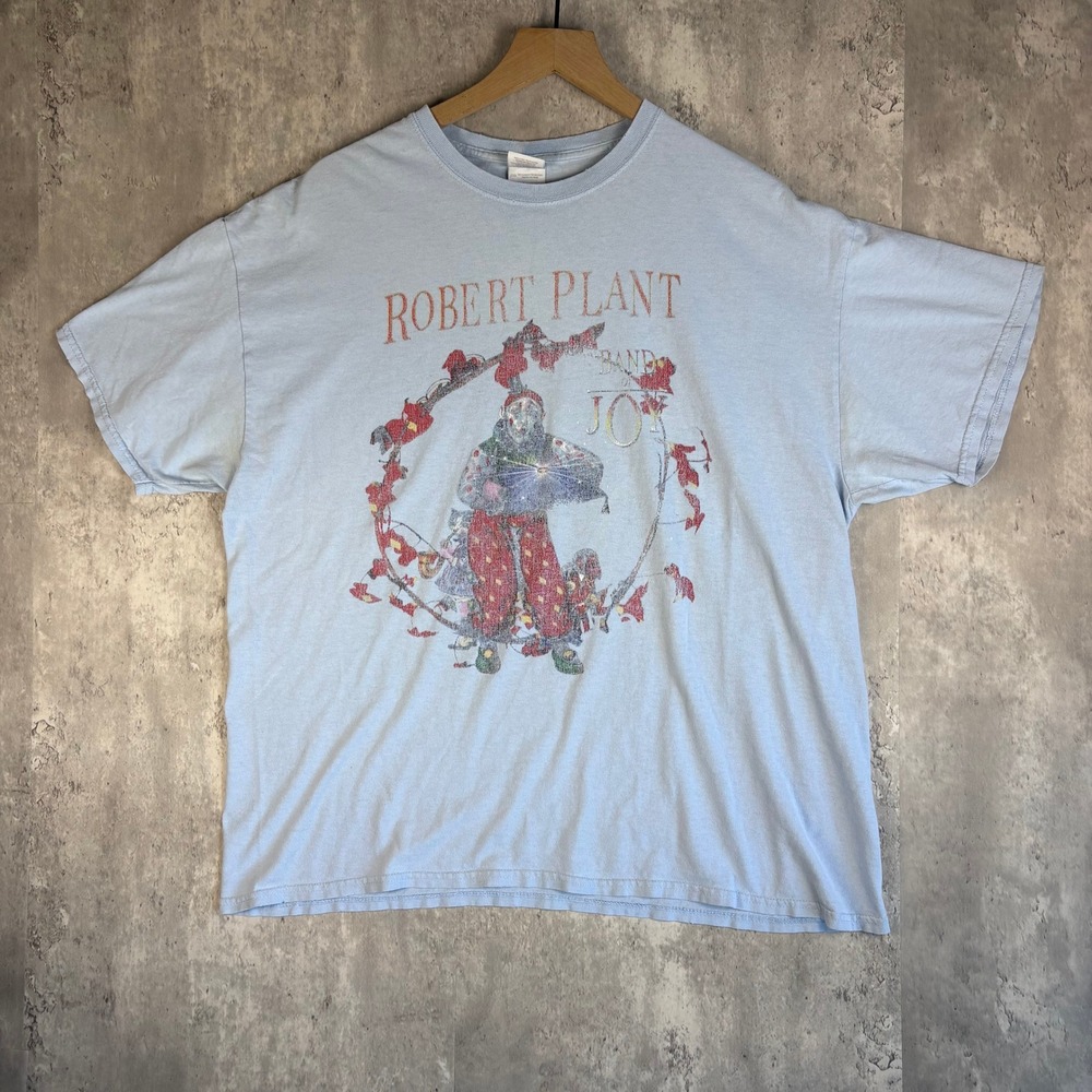 Robert Plant Band of Joy Graphic T-Shirt Light Blue XL Gildan Heavy Cotton